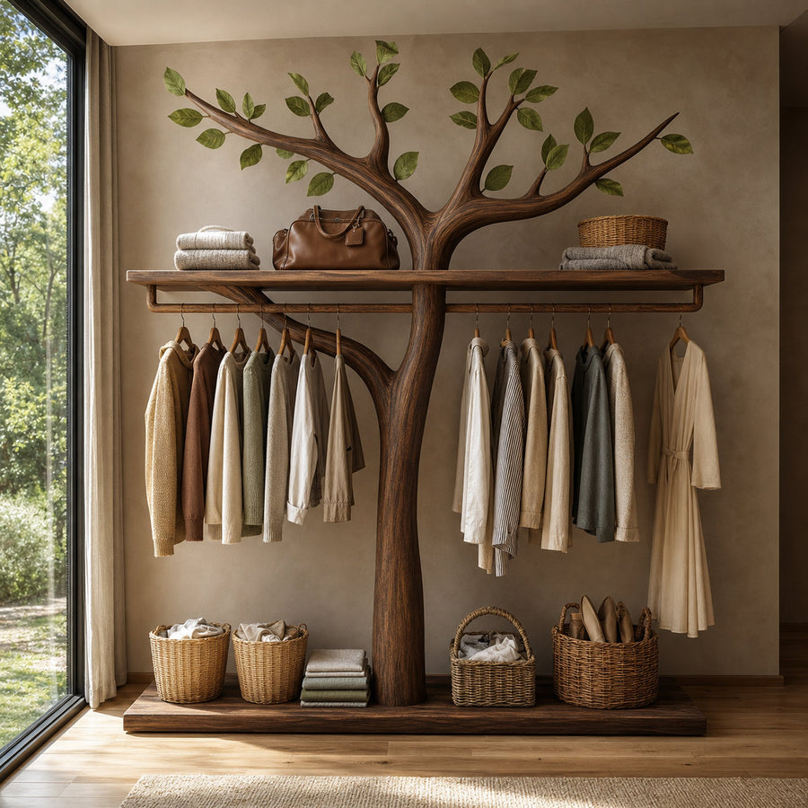 Rustic Tree Branch Wooden Clothing Rack Handmade Bedroom