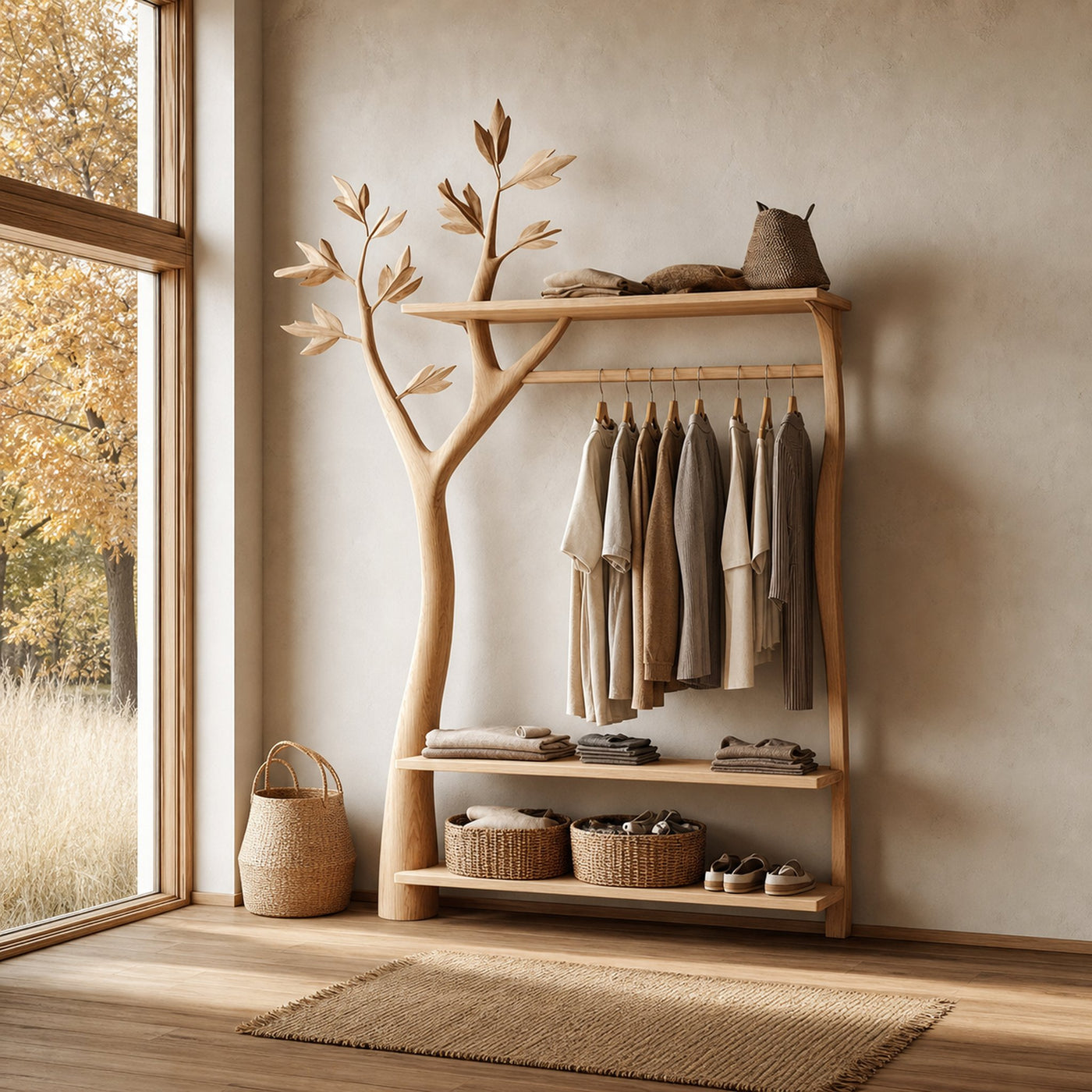 Rustic Tree Clothing Rack Entryway Bedroom Storage