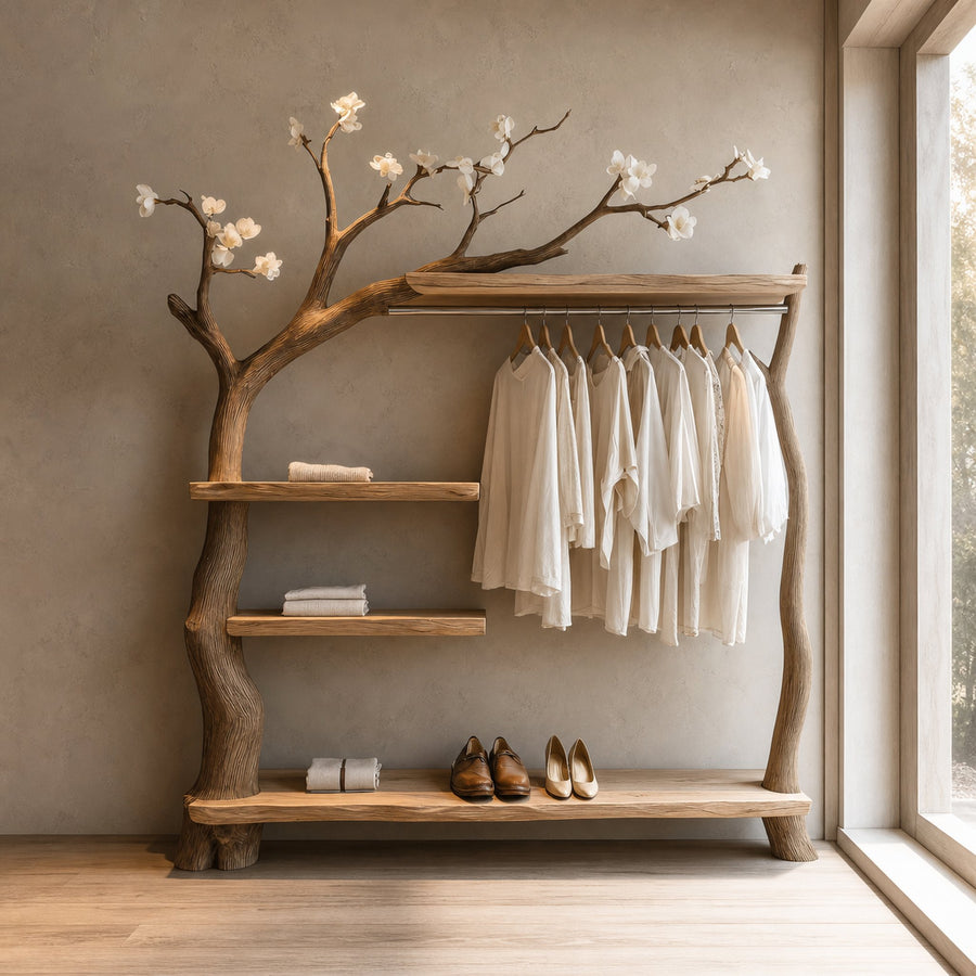 Rustic Tree Clothing Rack Flowering Branch Design