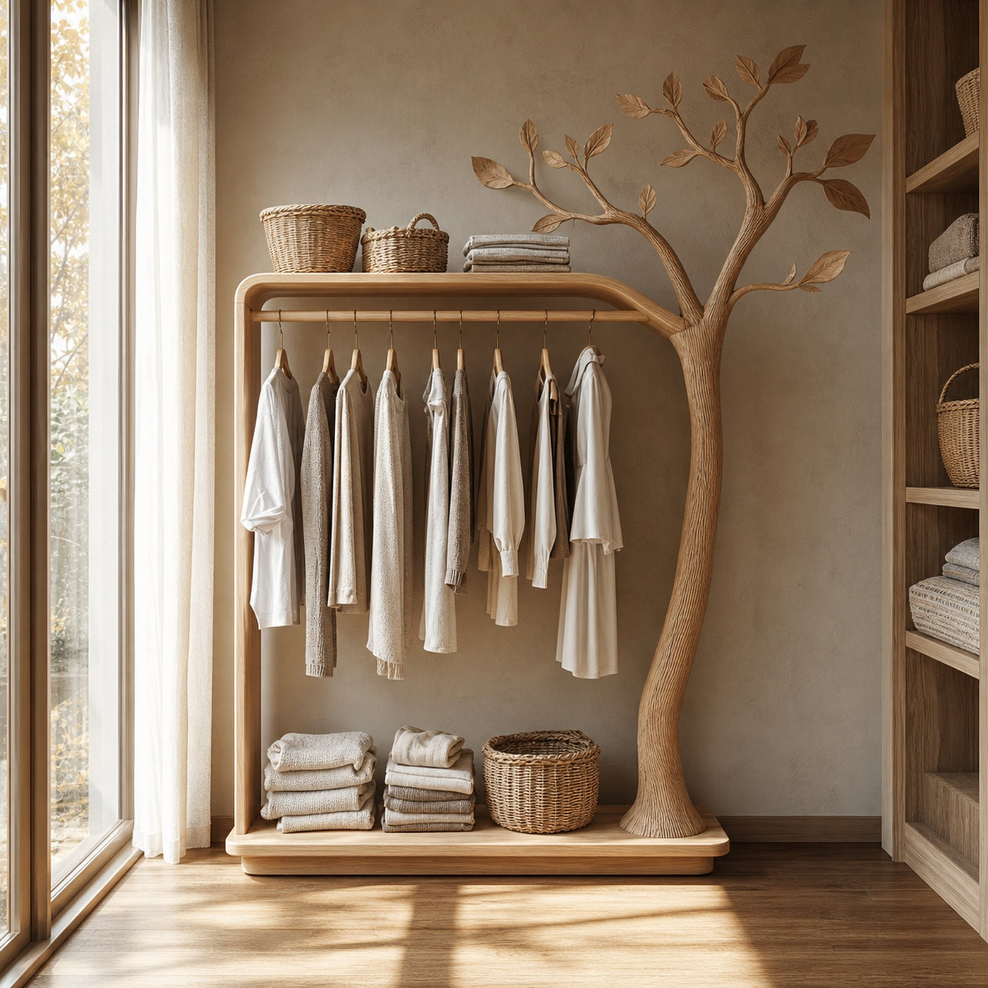 Rustic Tree Clothing Shelf Rack Entryway Bedroom