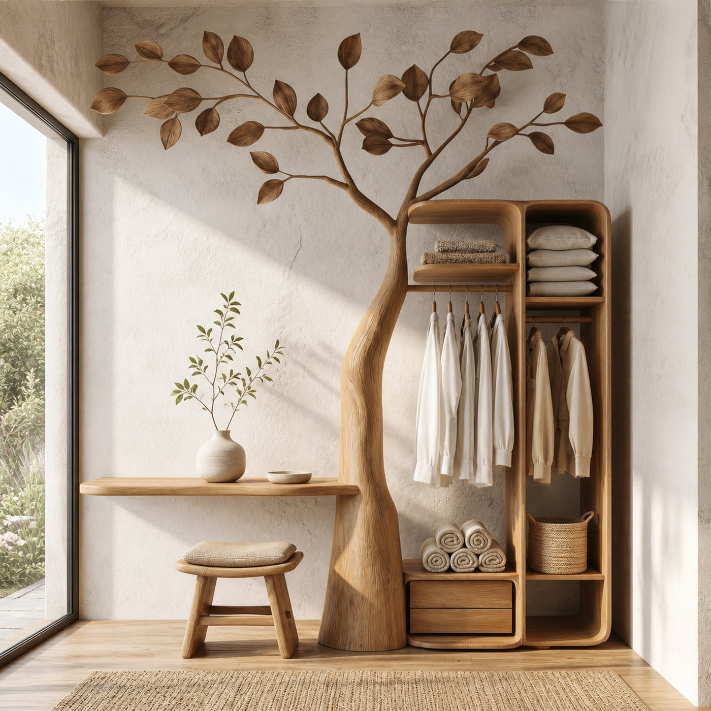 Rustic Tree Coat Rack Wall Mount Vanity Bedroom And Dressing Room