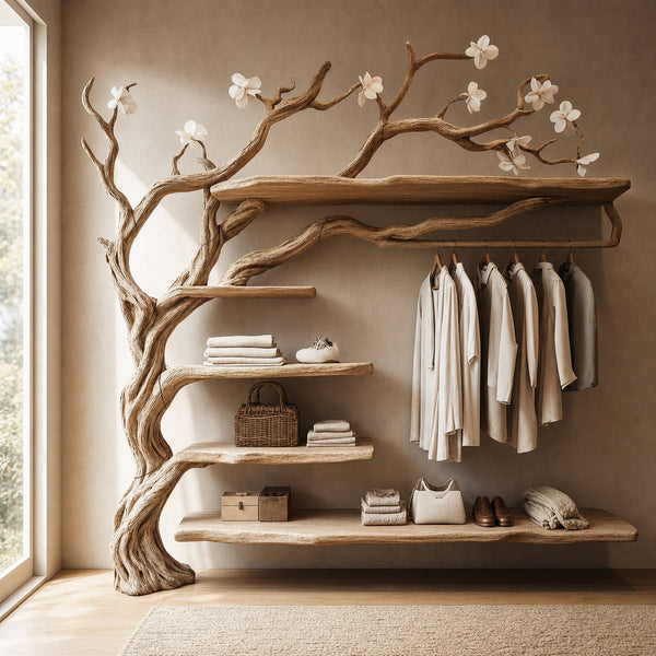 Rustic Tree Coat Rack Wall Mounted Handcrafted