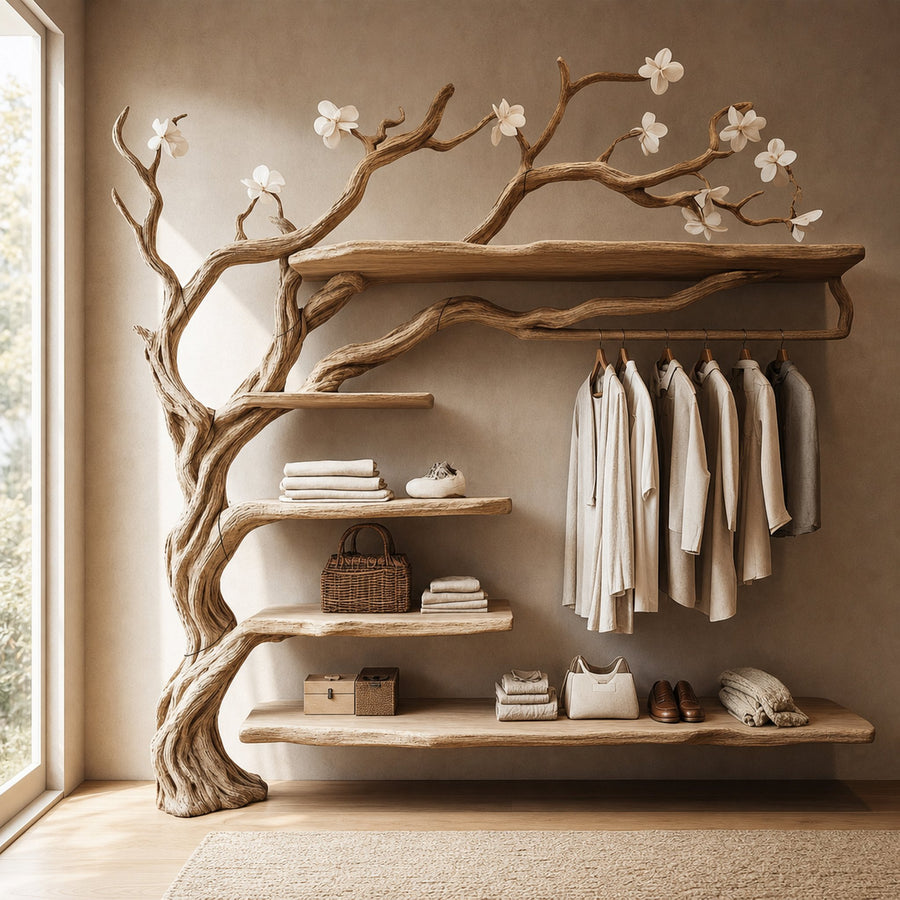Rustic Tree Coat Rack Wall Mounted Handcrafted