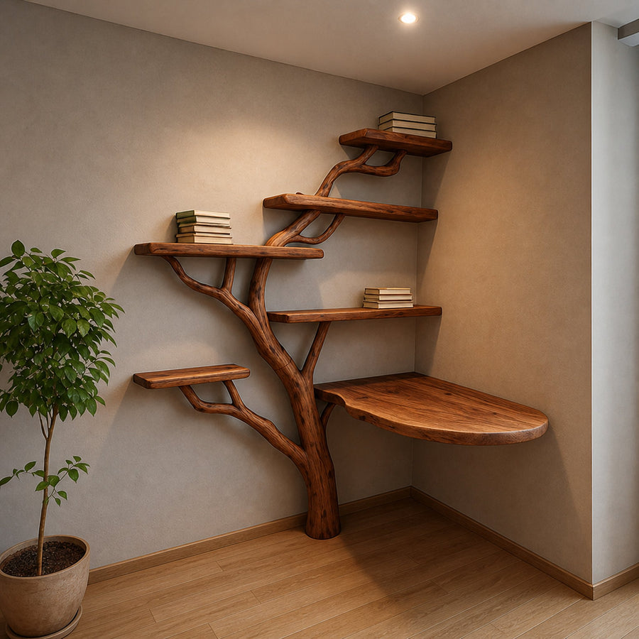 Rustic Tree Desk Shelf Corner Office