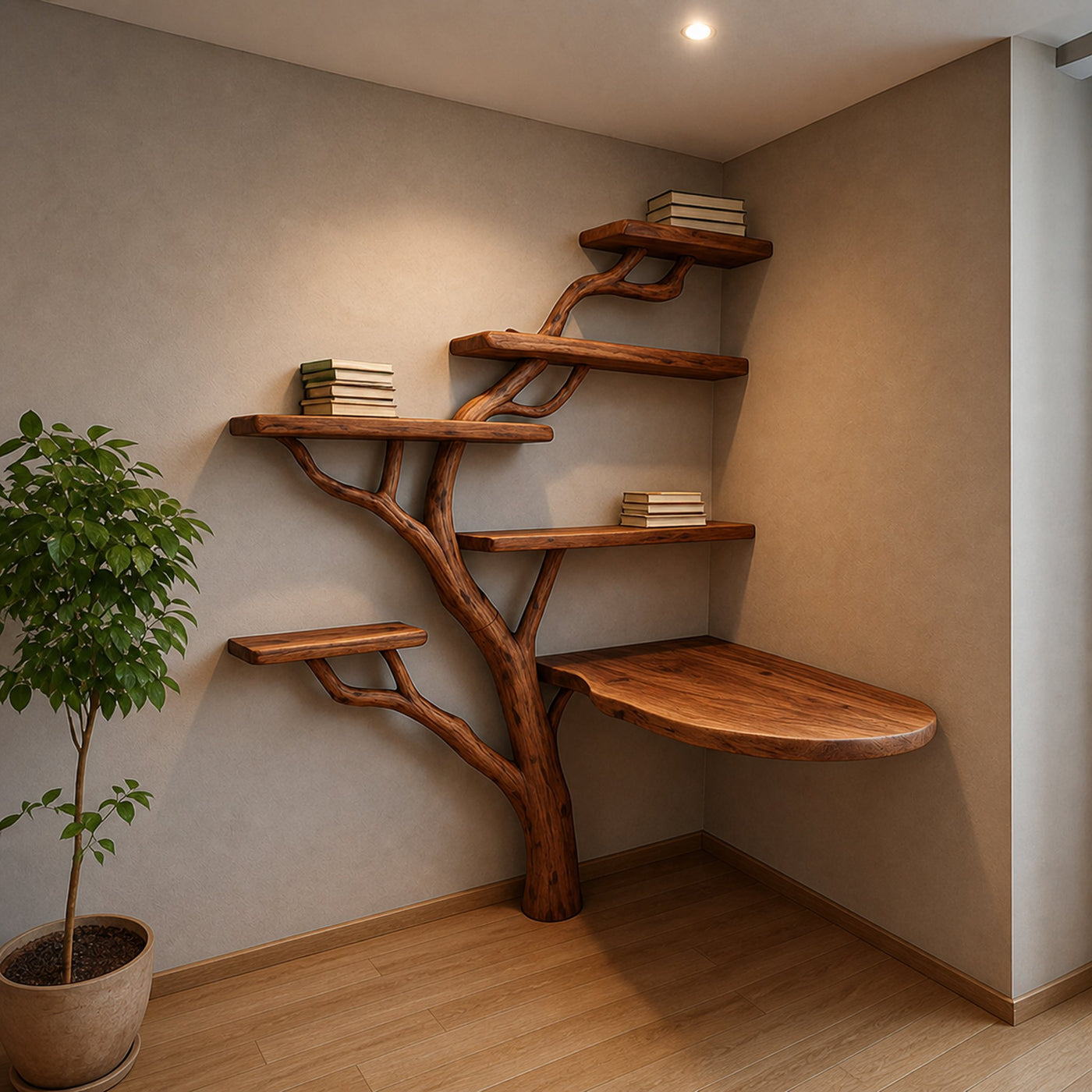 Rustic Tree Desk Shelf Corner Office