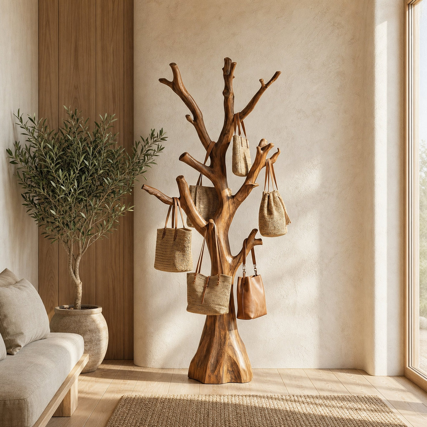 Rustic Tree Form Coat Stand For Hallway And Living Room