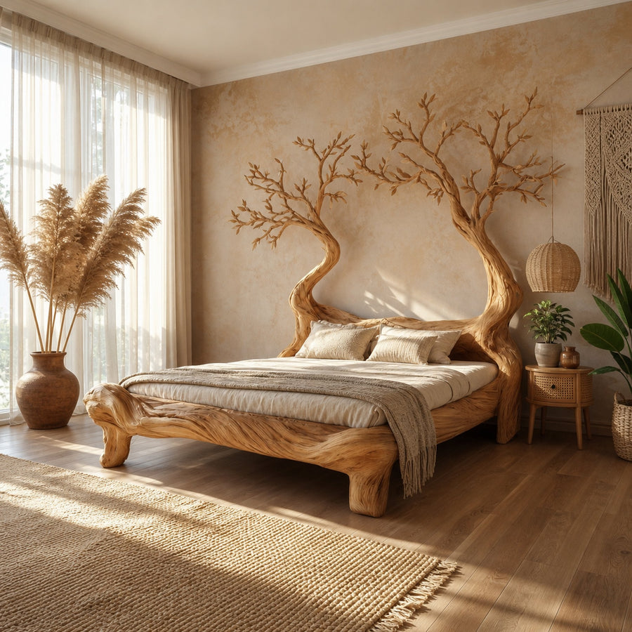 Rustic Tree Inspired Bed Organic Nature Bedroom