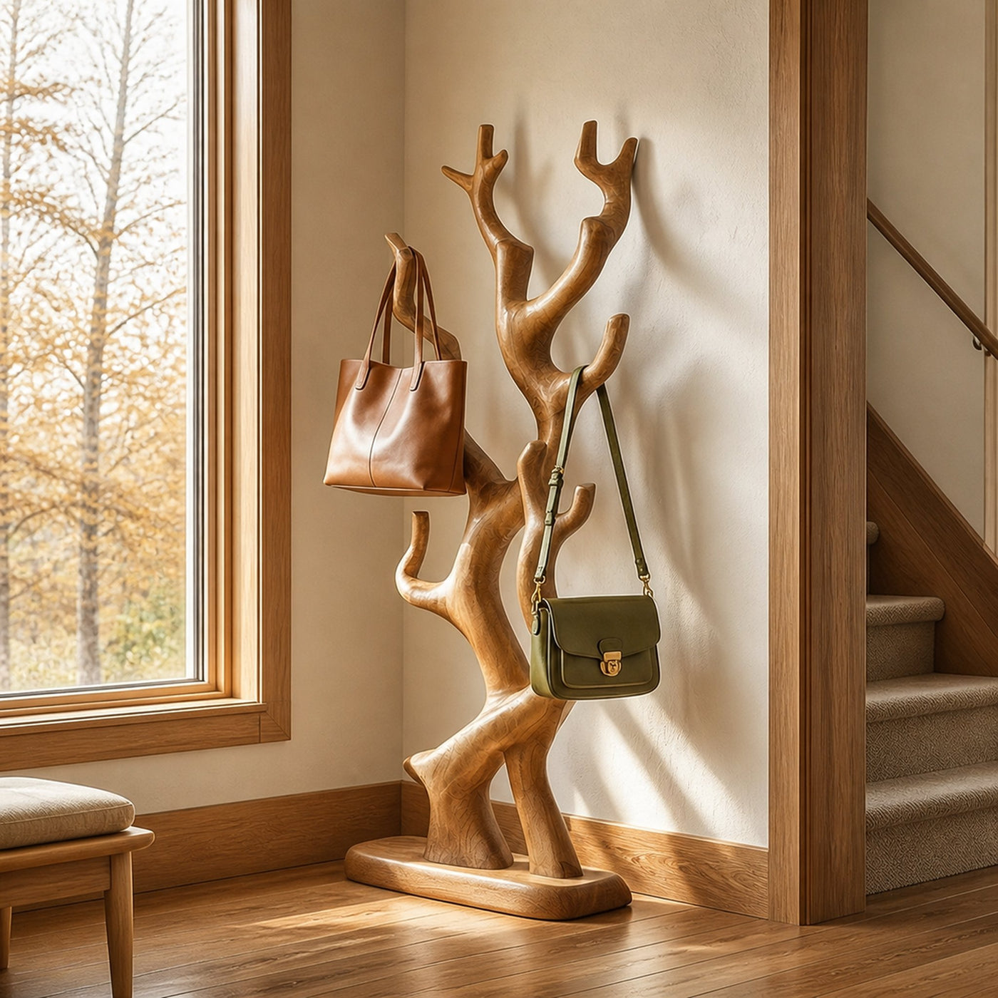 Rustic Tree Inspired Coat Stand For Entryway And Hallway Space