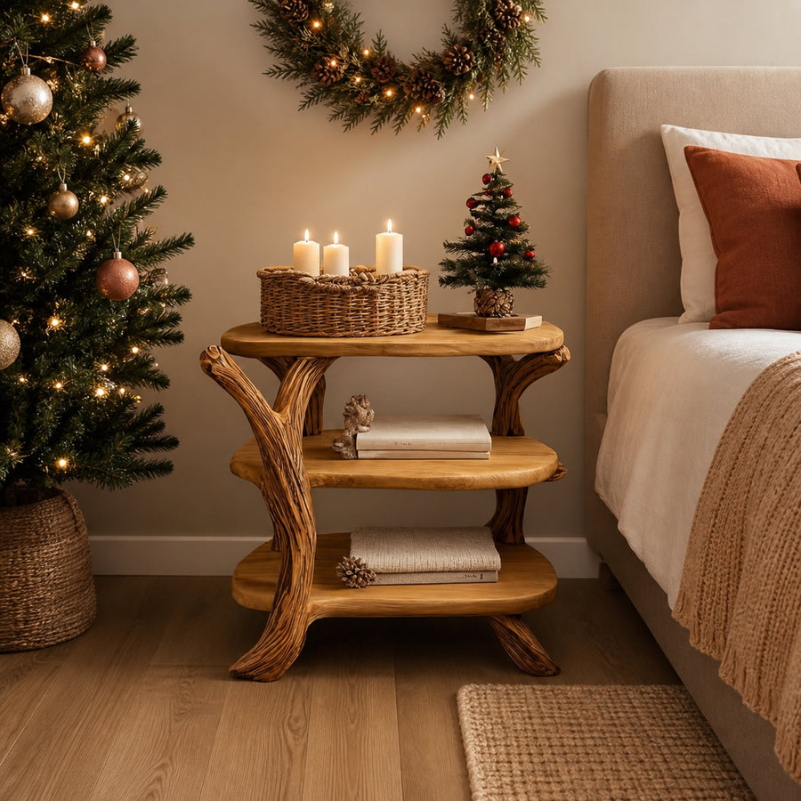 Rustic Tree Nightstand Christmas Holiday Bedroom Decor