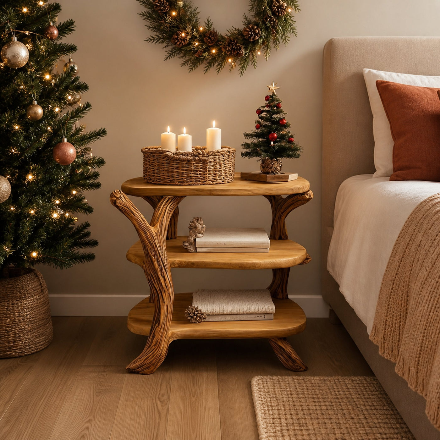 Rustic Tree Nightstand Christmas Holiday Bedroom Decor