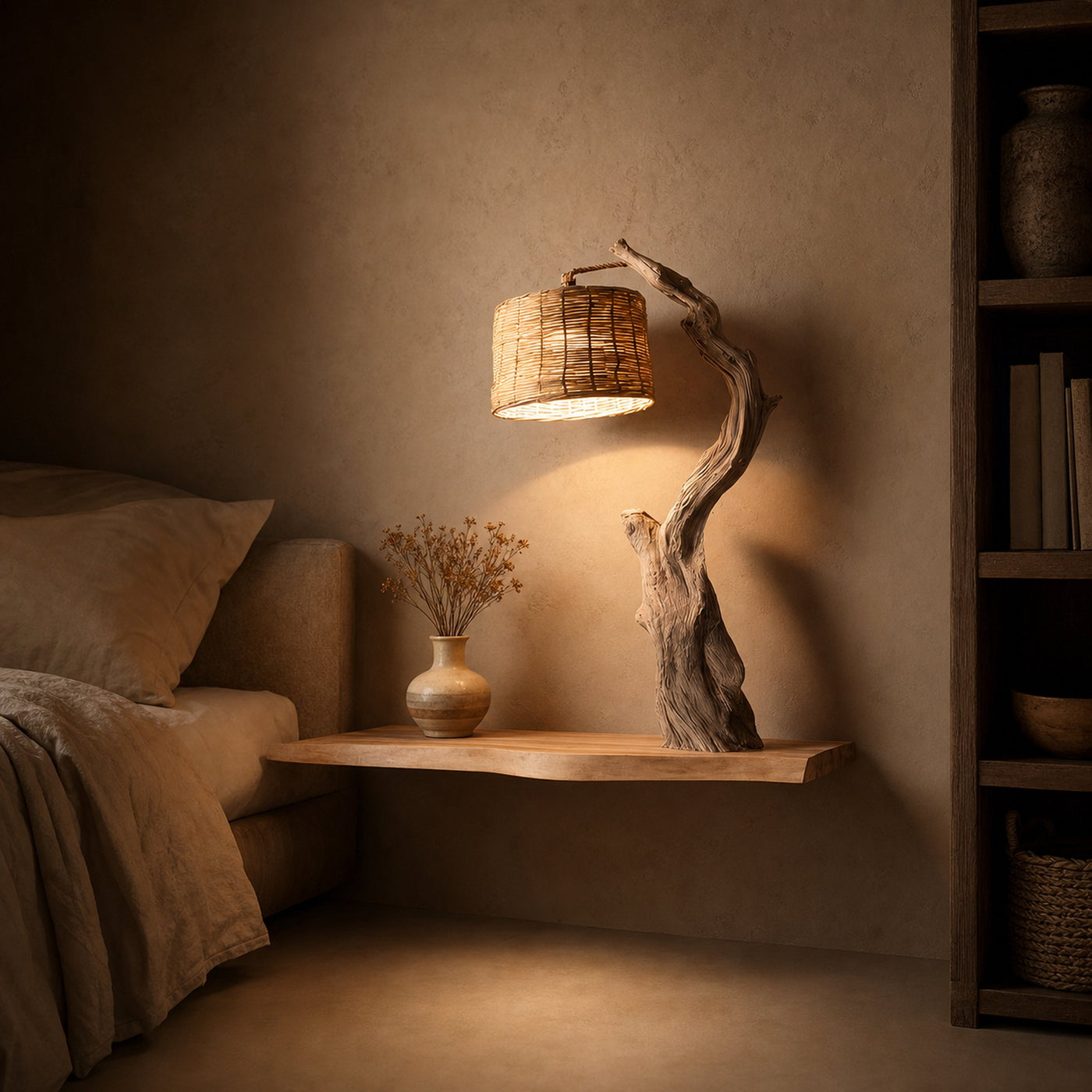 Rustic Tree Nightstand Floating Bedroom Table