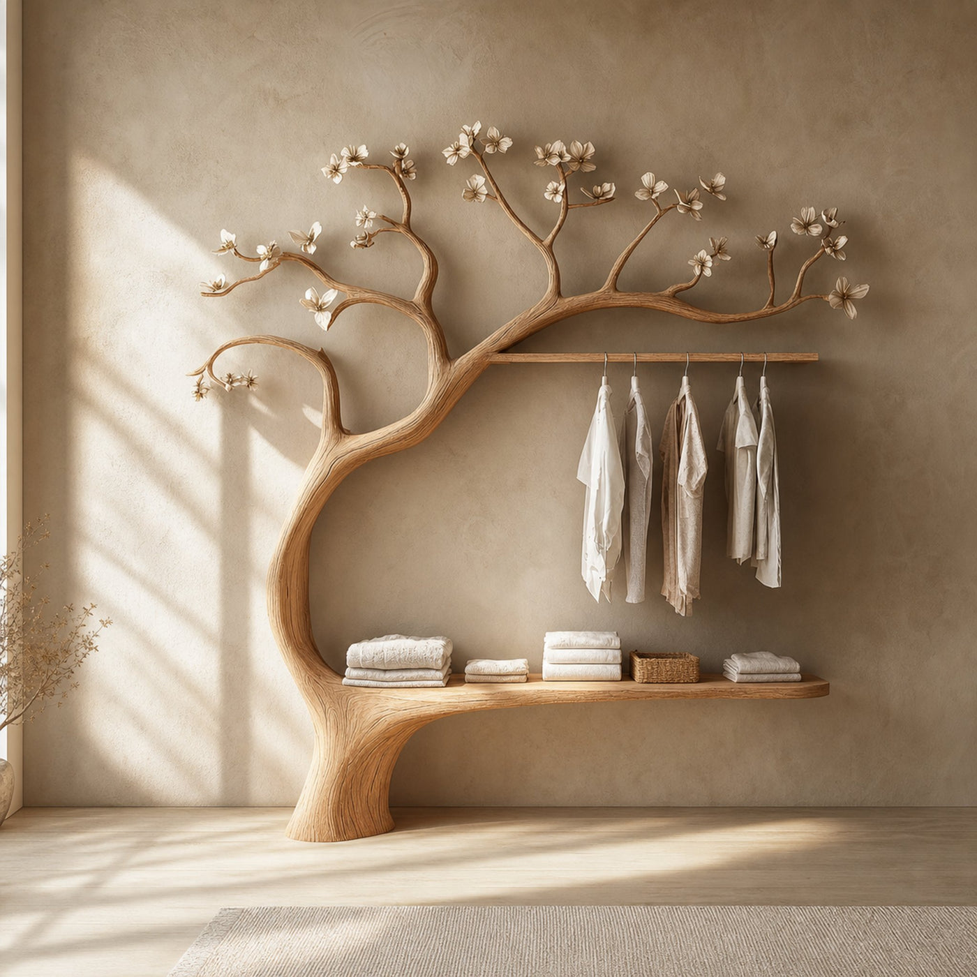Rustic Tree Wardrobe Handcrafted Solid Wood Natural Bedroom Decor
