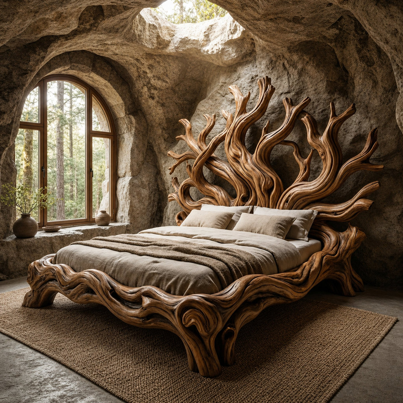 Rustic Tree shelf Bed Frame For Bedroom Or Private Room
