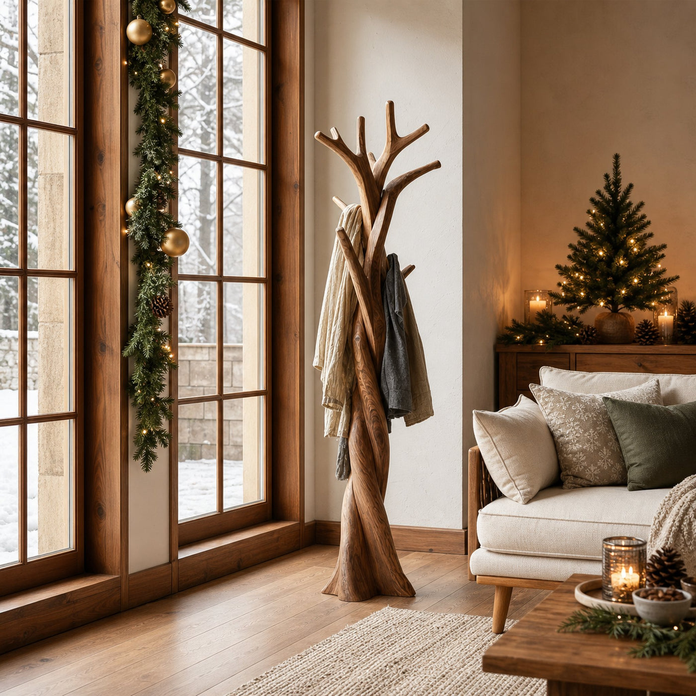 Rustic Twisted Tree Coat Rack Christmas Holiday Entryway Decor