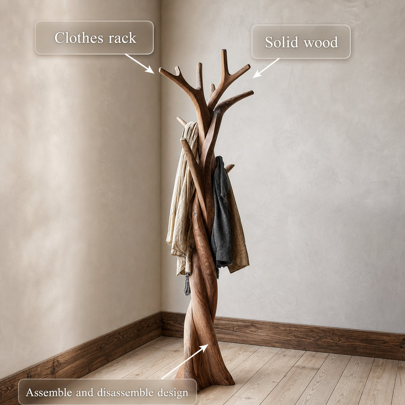 Rustic Twisted Tree Coat Rack Christmas Holiday Entryway Decor - product view 6