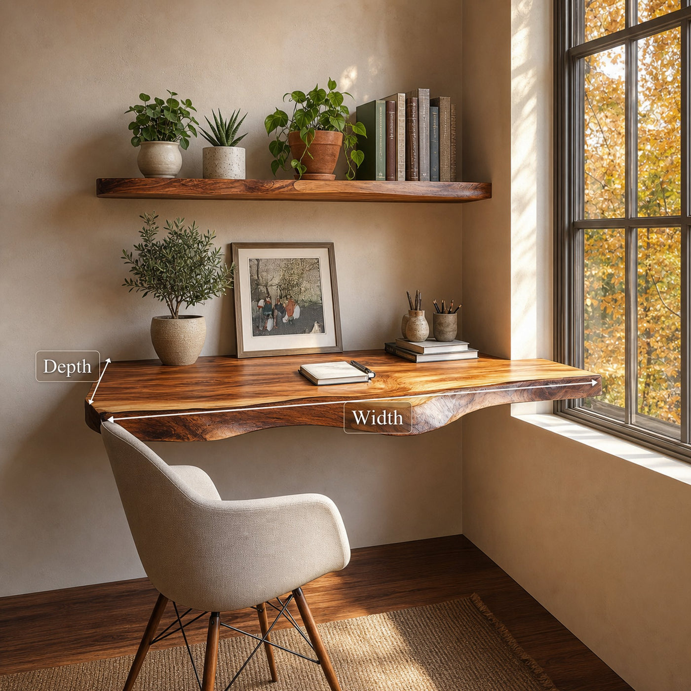 Rustic Wall Mounted Study Desk Shelf Living Room - product view 6