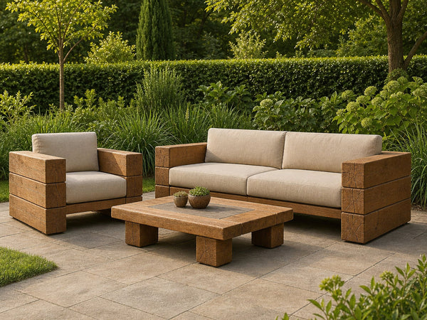 Rustic Wood Sofa Set For Garden Patio And Outdoor Lounge