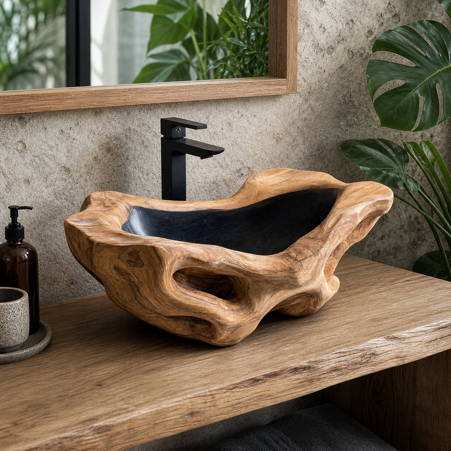 Rustic Wood Wash Basin For Vintage Bathroom
