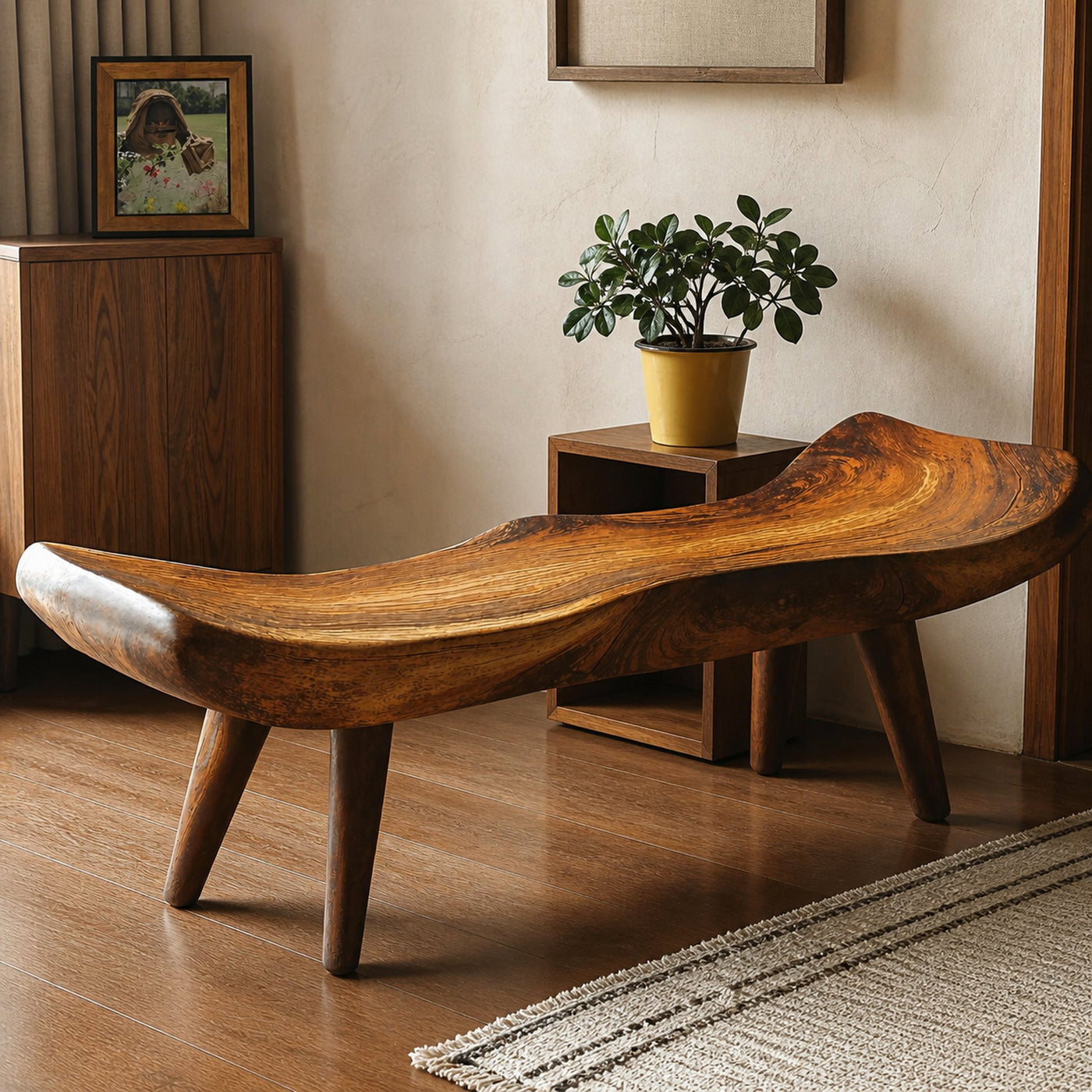 Rustic Wooden Bench With Simple Design For Home Comfort