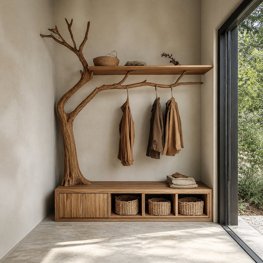 Rustic Wooden Cabinet With Tree Shaped Living And Bedroom