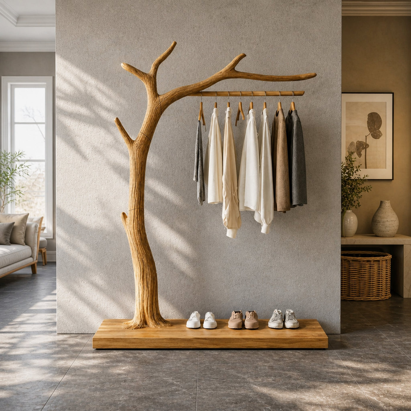 Rustic Wooden Coat Rack Entryway Interior