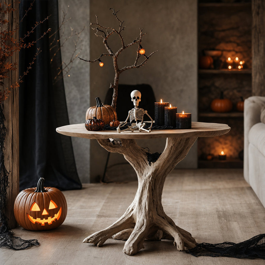 Rustic Wooden End Table For Entryway Design Halloween Wall Display