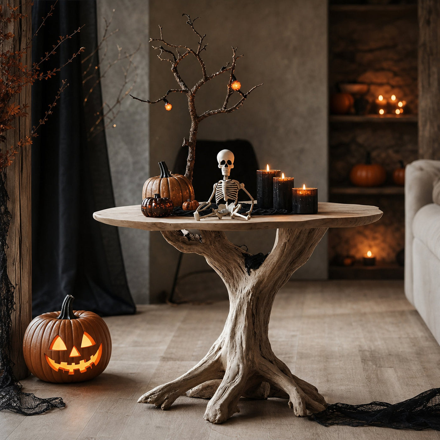 Rustic Wooden End Table For Entryway Design Halloween Wall Display
