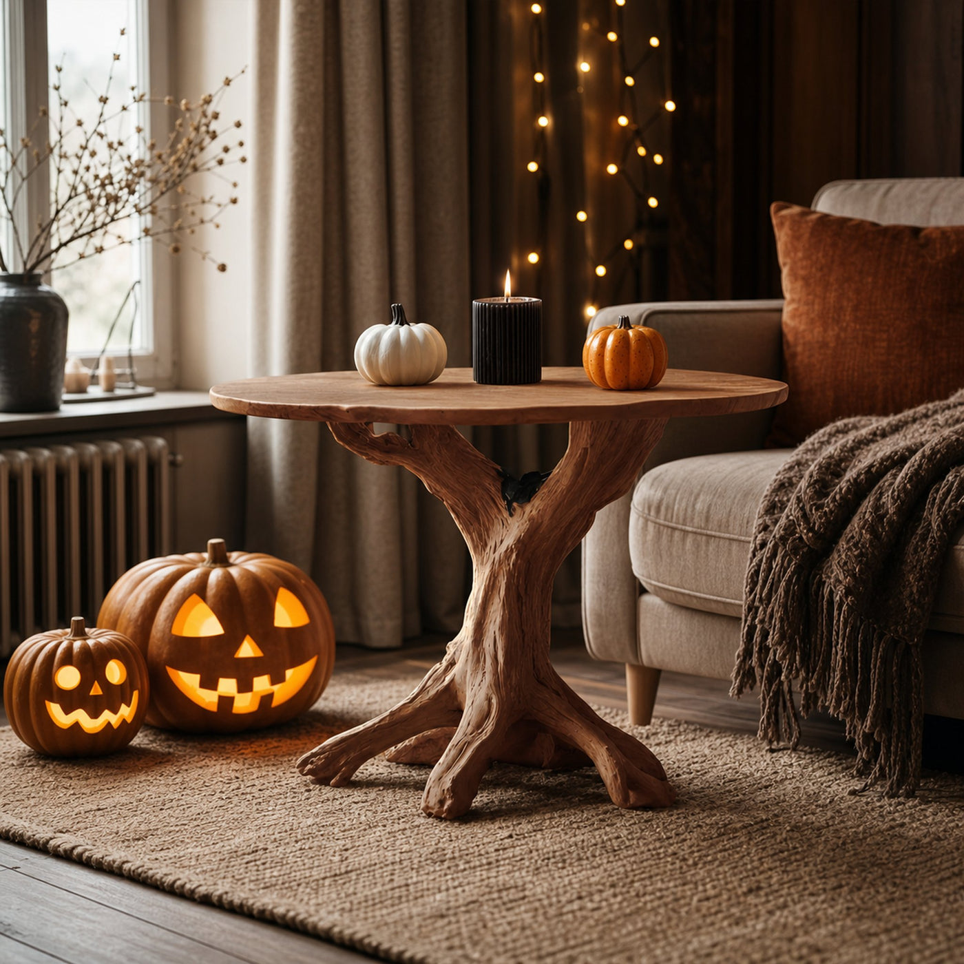 Rustic Wooden End Table For Entryway Design Halloween Wall Display - product view 6