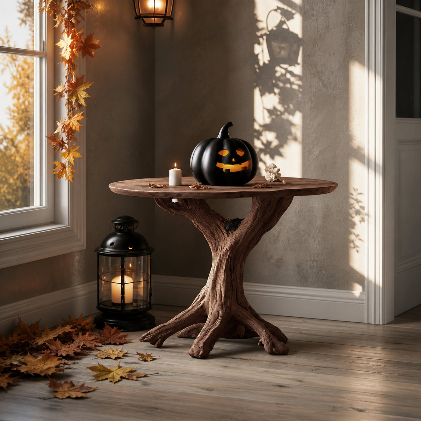 Rustic Wooden End Table For Entryway Design Halloween Wall Display - product view 7