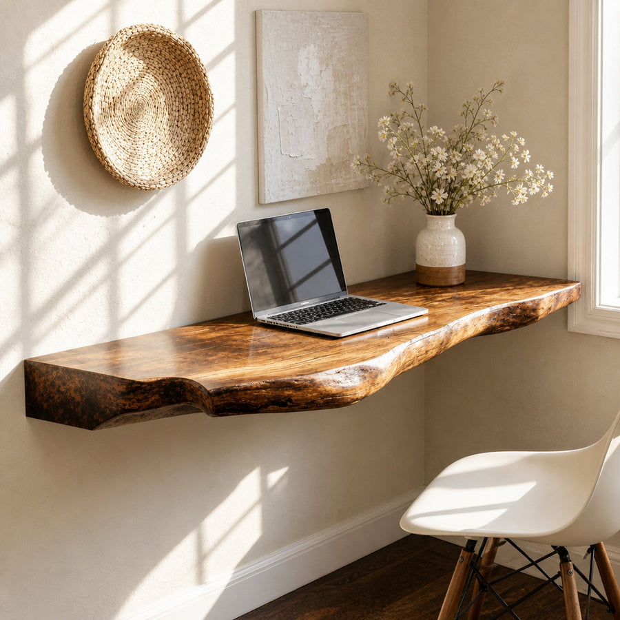 Rustic Wooden Floating Table For Beautiful Bedroom Setup
