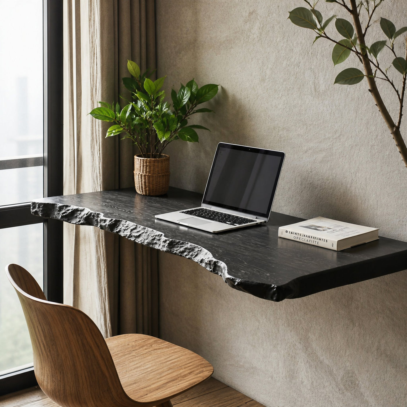 Rustic Wooden Floating Table For Cozy Bedroom Furniture
