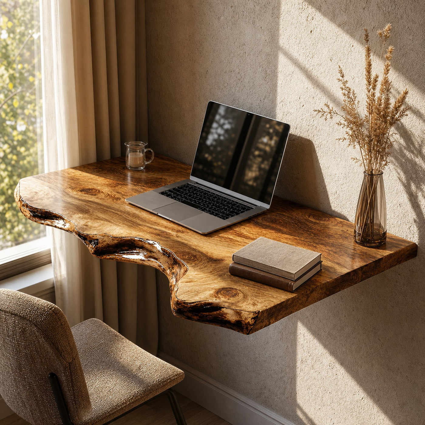 Rustic Wooden Floating Table For Harmonious Bedroom Furnishing