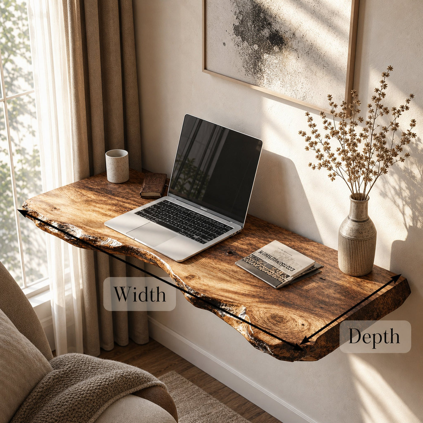 Rustic Wooden Floating Table For Warm Bedroom Atmosphere - product view 6