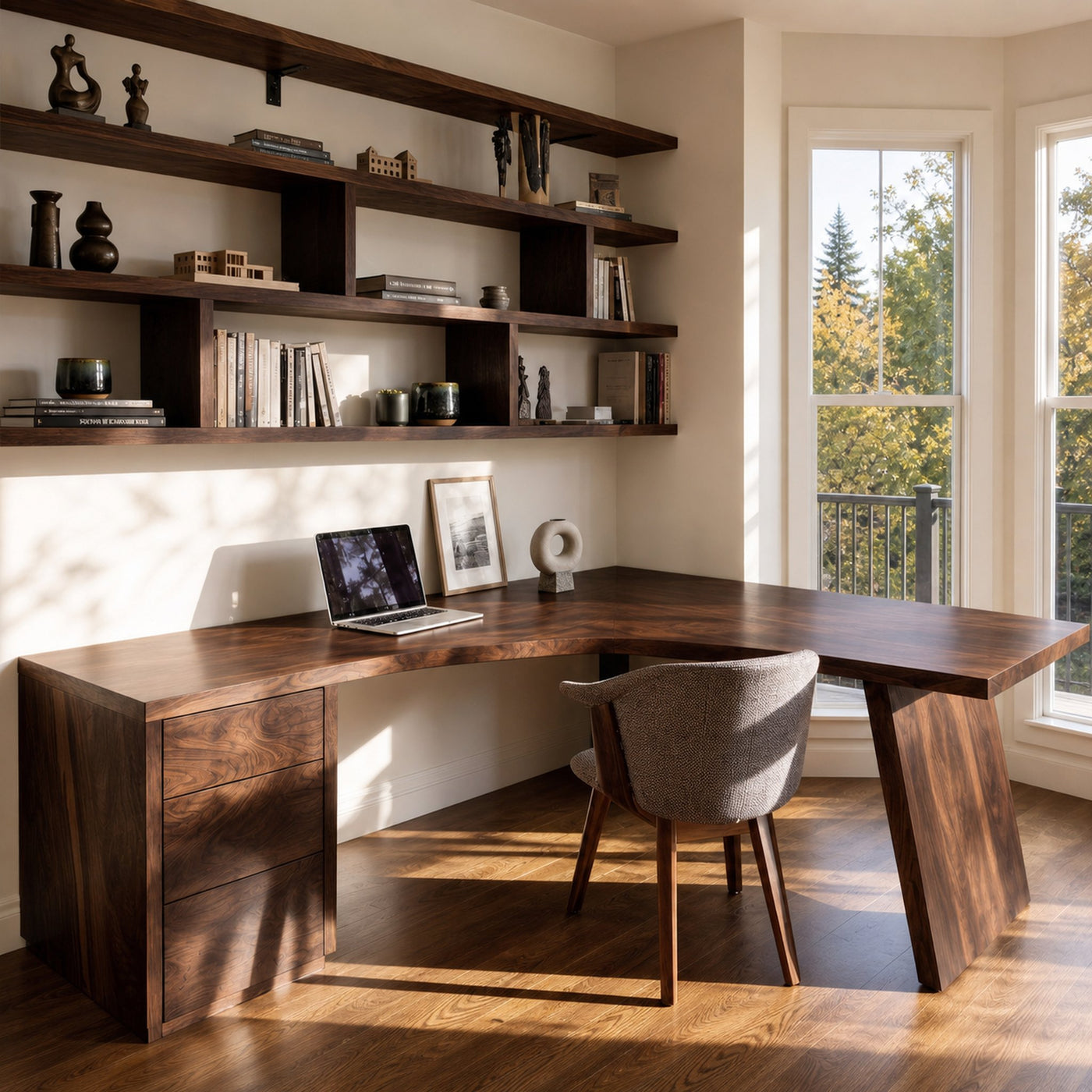 Rustic Wooden L-Shaped Desk For Bright Study Room - product view 7