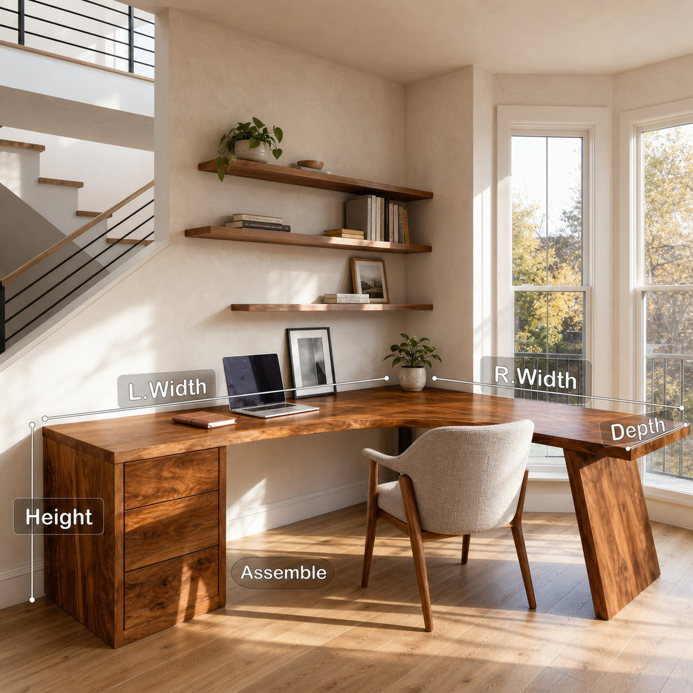 Rustic Wooden L-Shaped Desk For Bright Study Room - product view 8
