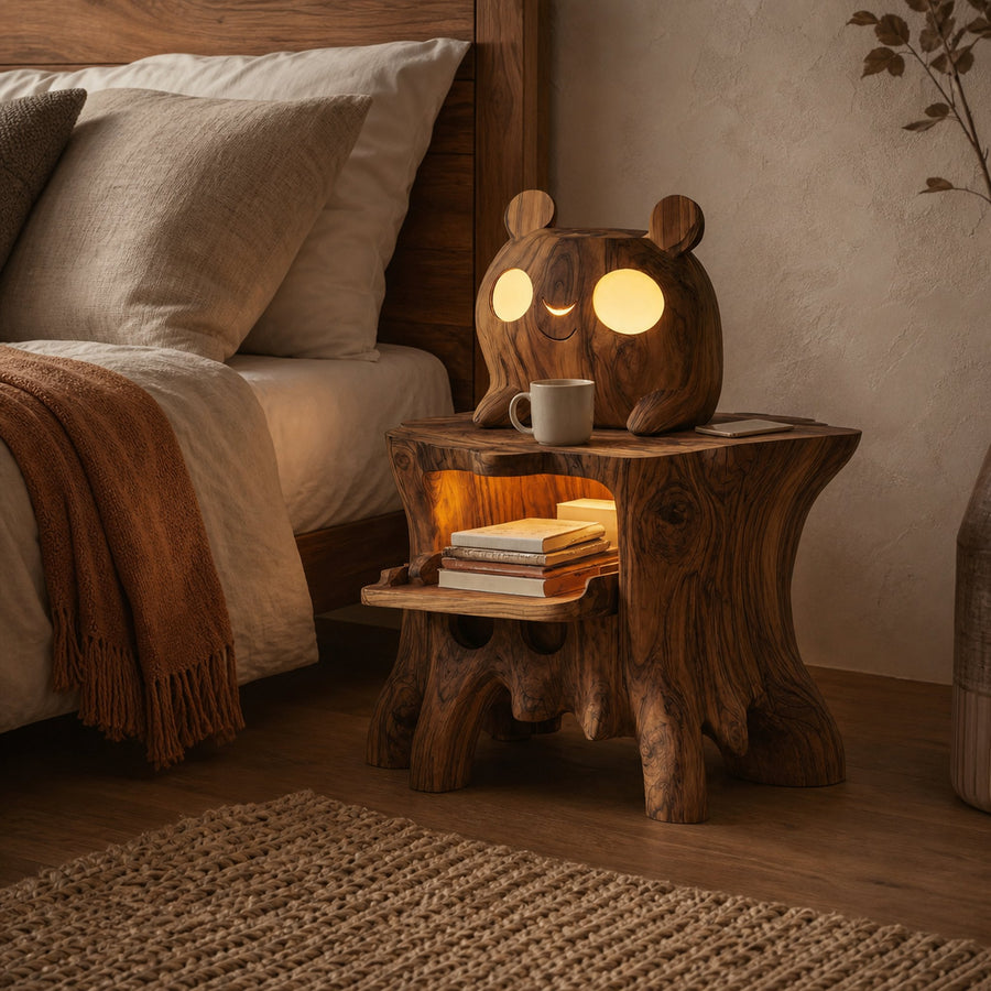 Rustic Wooden Side Table For Modern Bedroom Interior