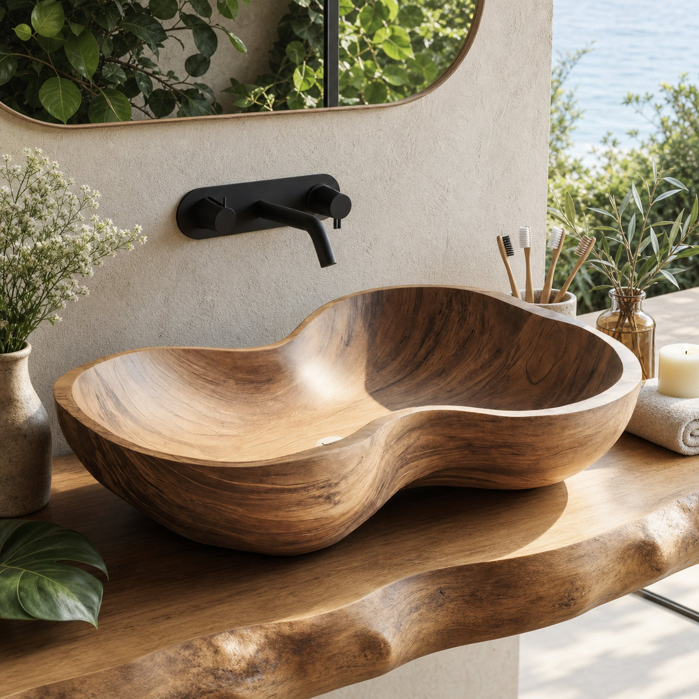 Rustic Wooden Vessel Sink For Eco Friendly Bathroom Look