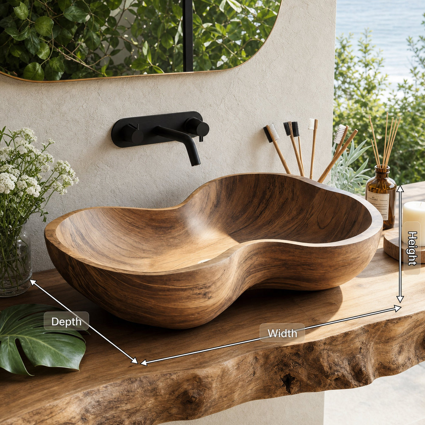 Rustic Wooden Vessel Sink For Eco Friendly Bathroom Look - product view 8