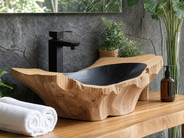 Rustic Wooden Vessel Sink For Nature-Inspired Bathroom