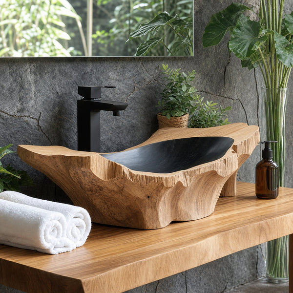 Rustic Wooden Vessel Sink For Nature-Inspired Bathroom