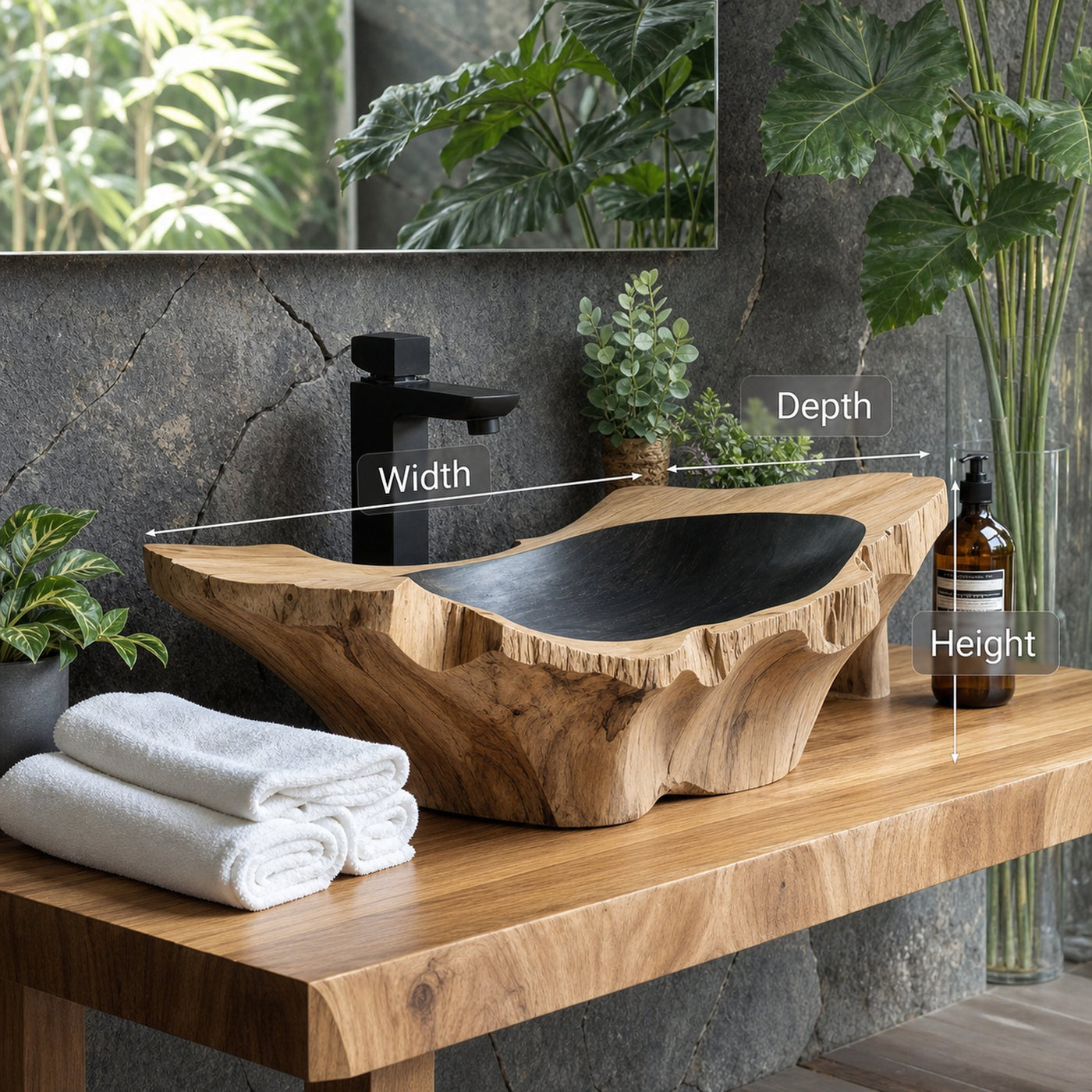 Rustic Wooden Vessel Sink For Nature-Inspired Bathroom - product view 6