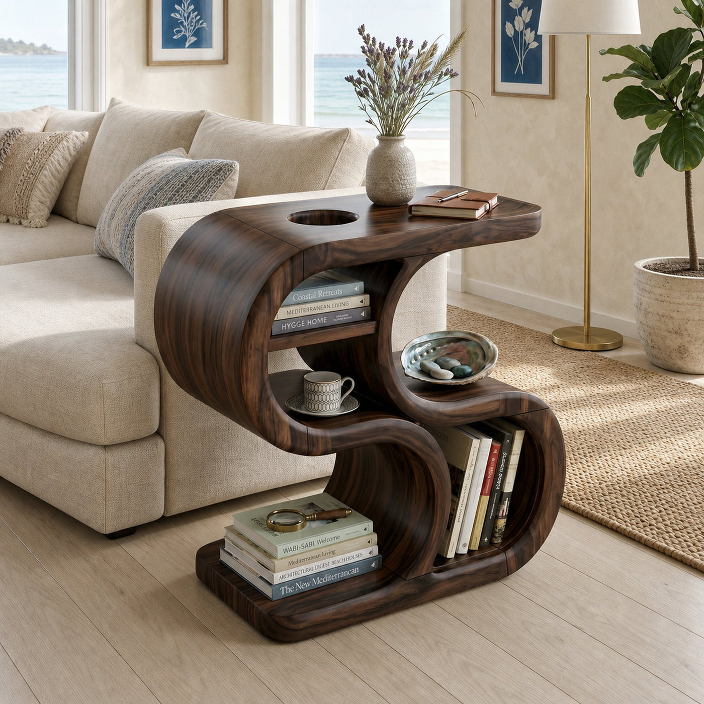 Scandinavian Organic Accent Table For Resort Interior Space