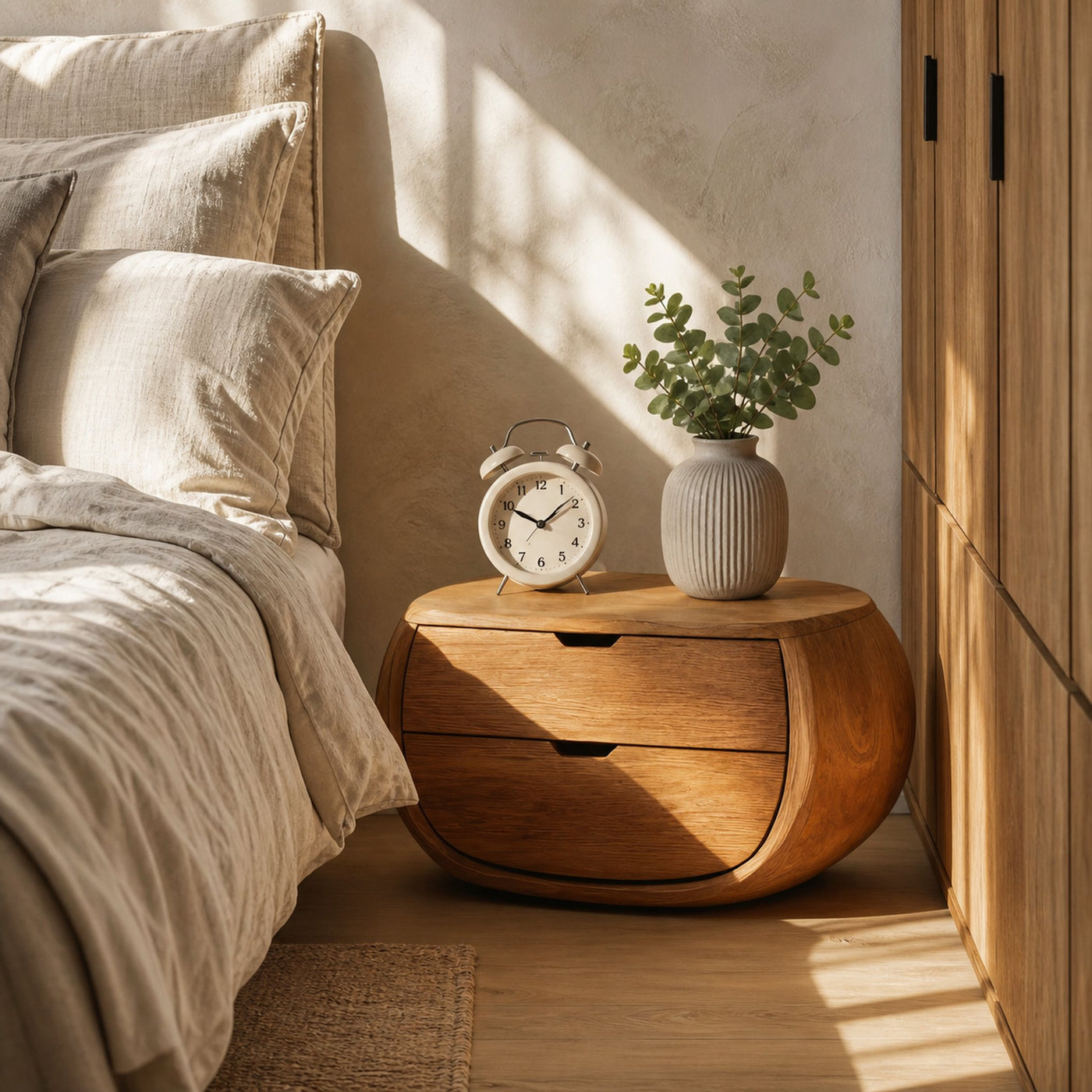 Scandinavian Organic Nightstand With Rounded Form For Bedroom