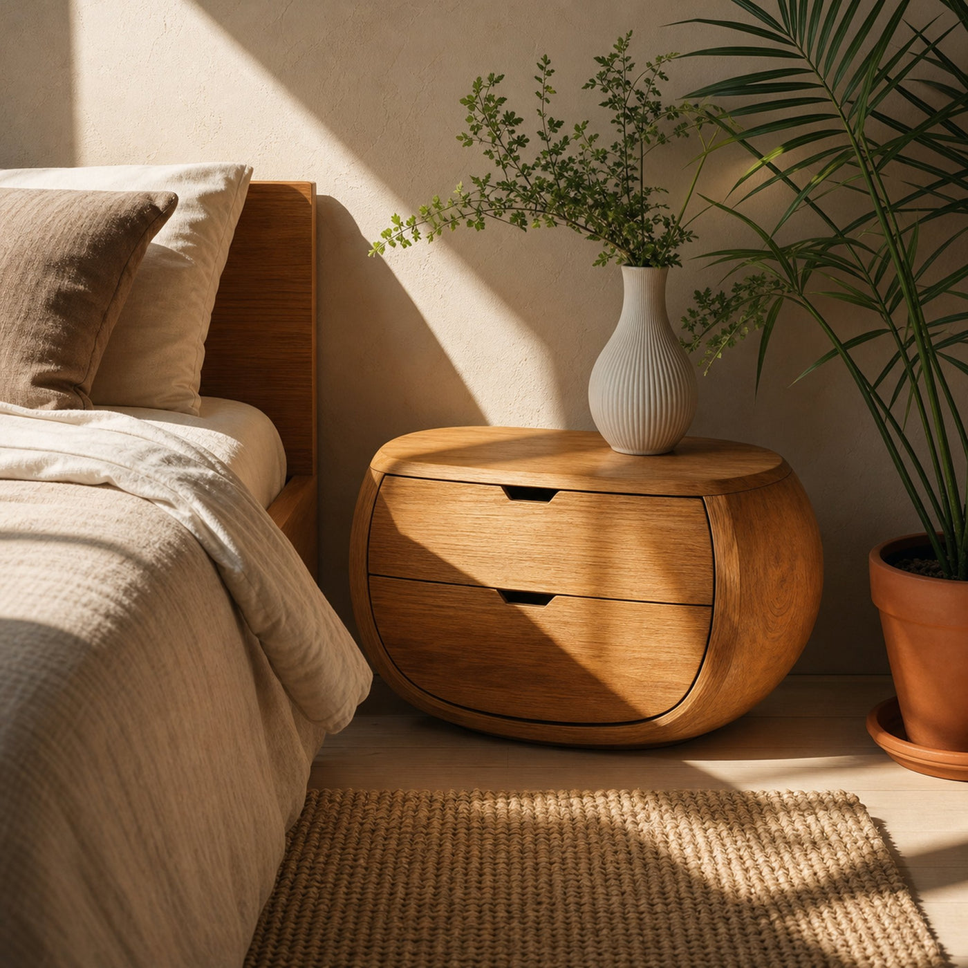 Scandinavian Organic Nightstand With Rounded Form For Bedroom - product view 6