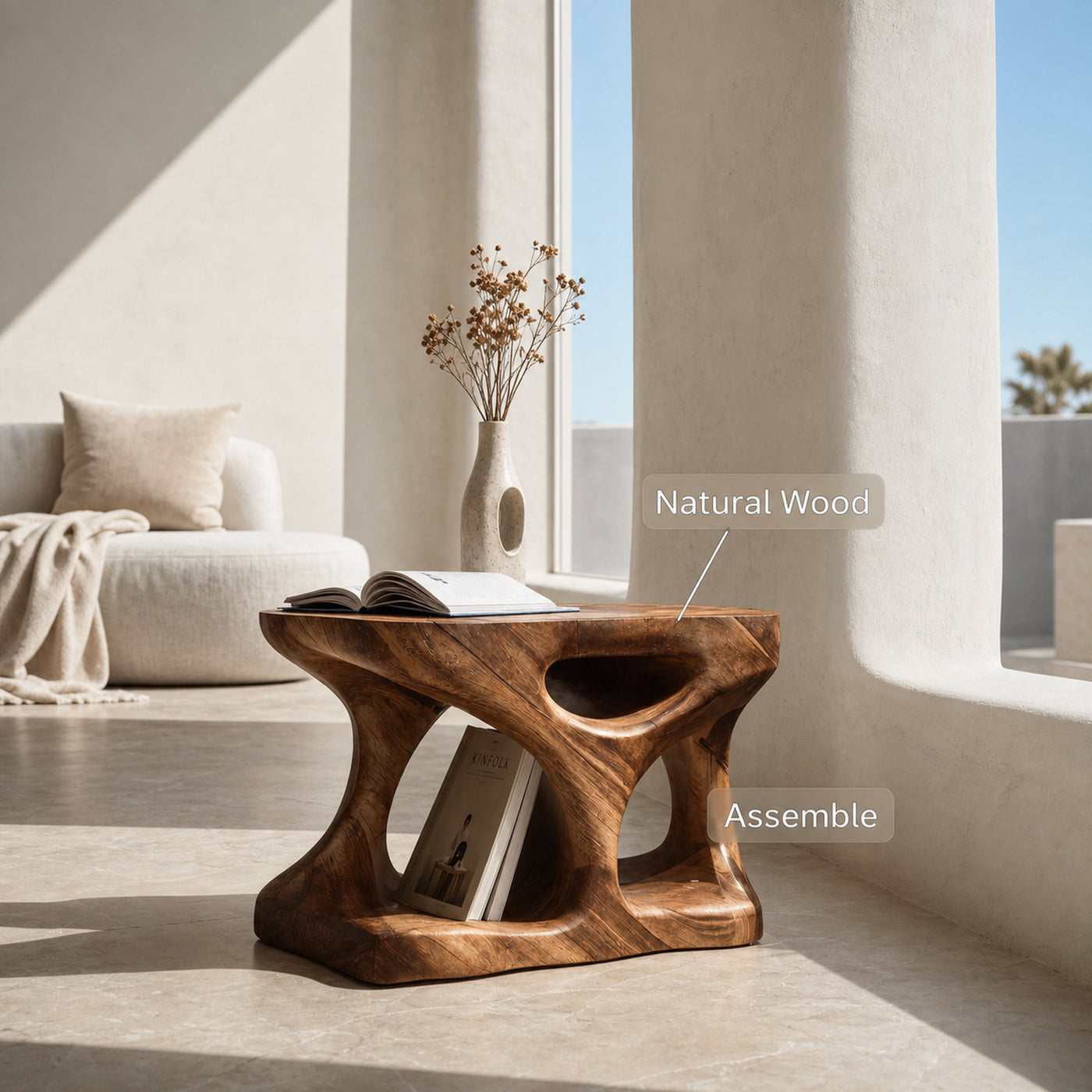 Scandinavian Solid Wood End Table With Minimal Curves And Open Shelf For Living Room - product view 6