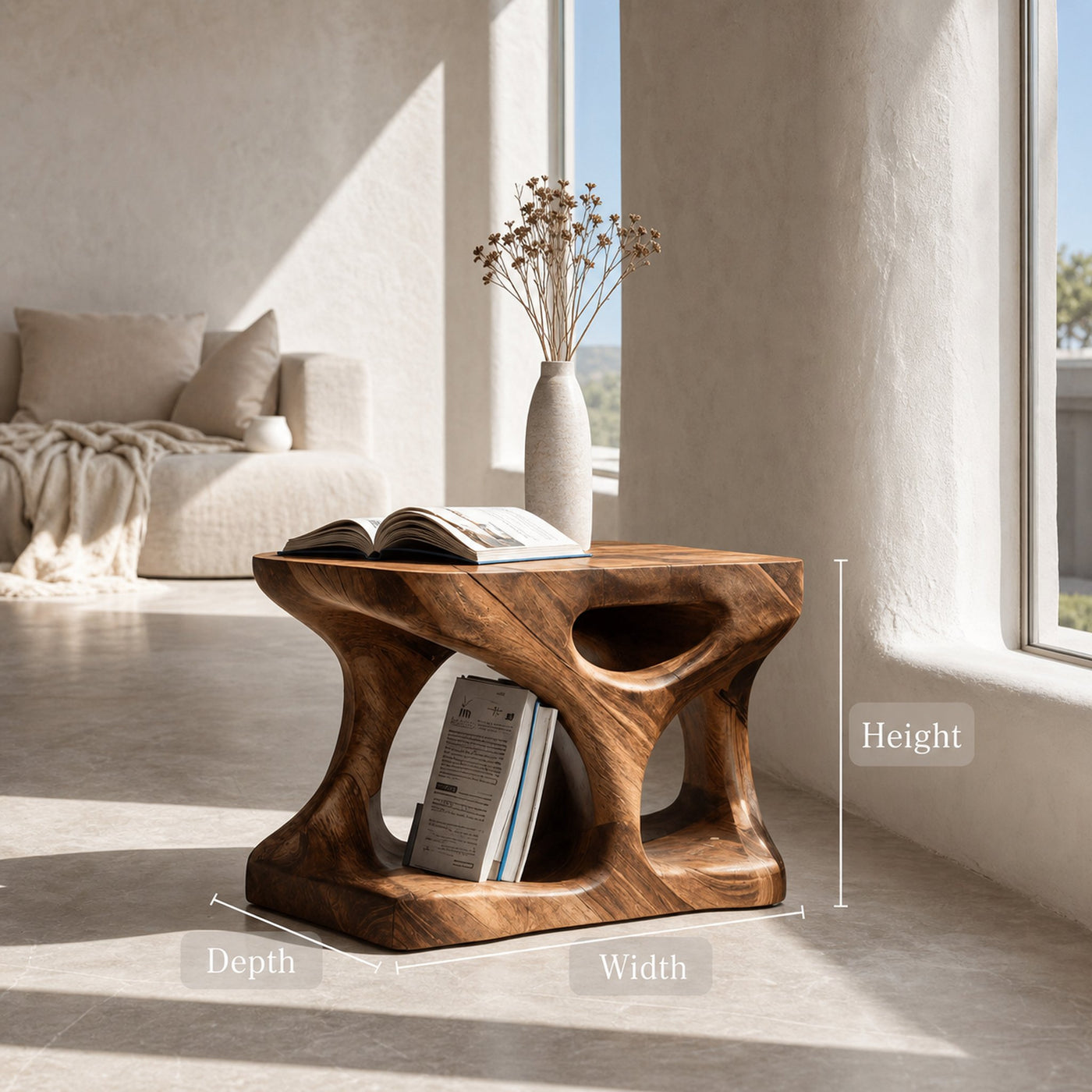 Scandinavian Solid Wood End Table With Minimal Curves And Open Shelf For Living Room - product view 7