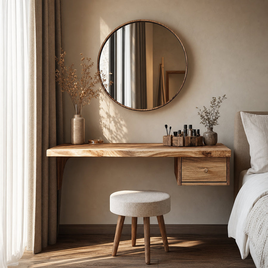 Scandinavian Solid Wood Floating Dressing Table Bedroom