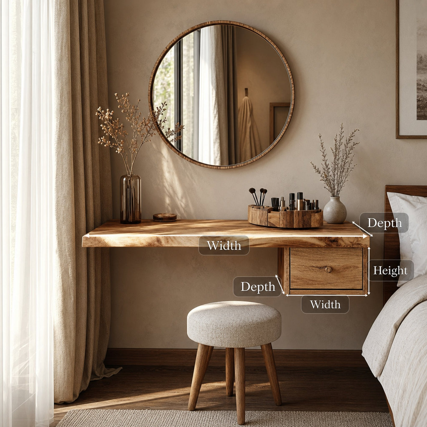 Scandinavian Solid Wood Floating Dressing Table Bedroom - product view 6