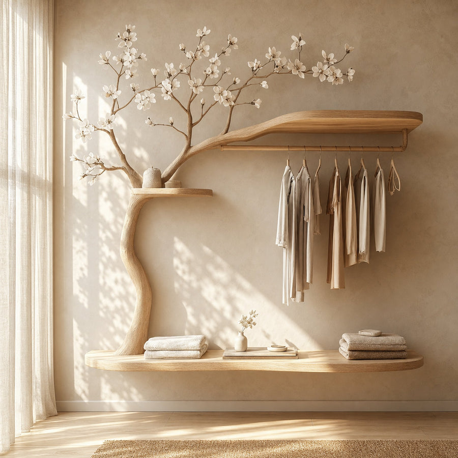 Scandinavian Tree Wardrobe Handcrafted Solid Wood Natural Bedroom Decor