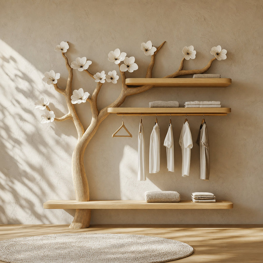 Scandinavian Tree Wardrobe Rack Solid Wood Bedroom Organizer